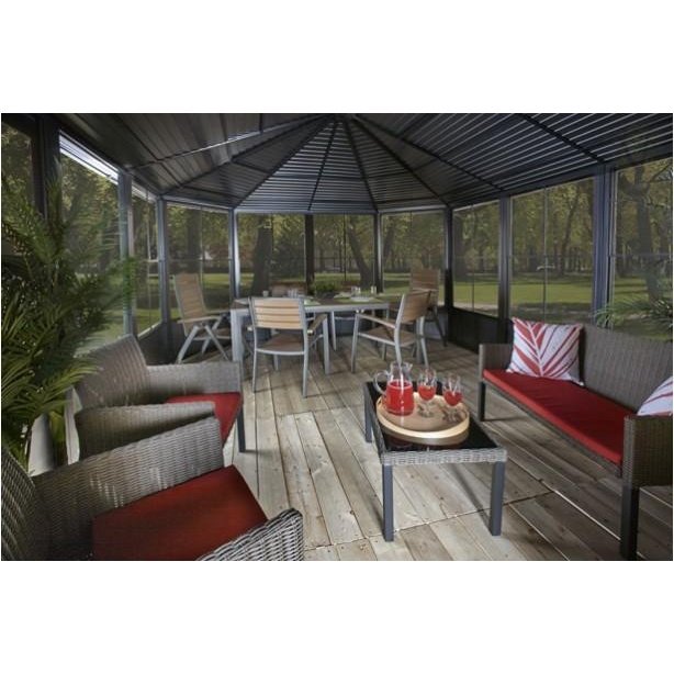 Sojag™ Charleston Solarium 4-Season Sunroom Kit / Patio Gazebo - Dark Gray with Steel Roof