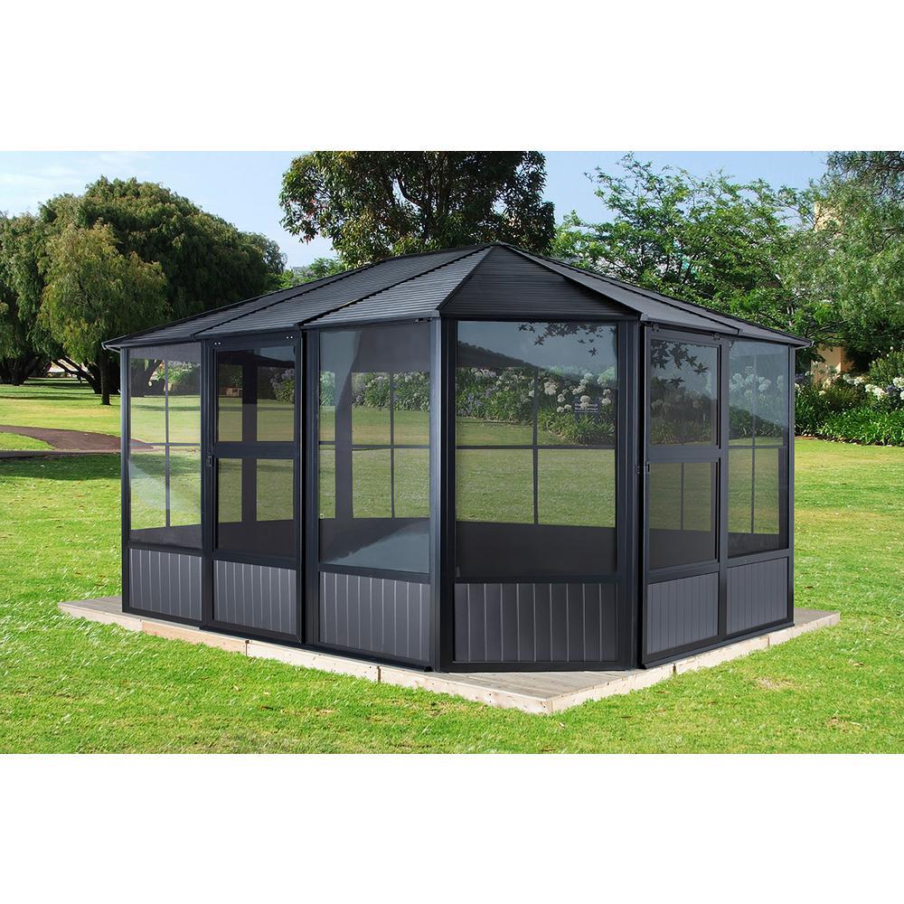 Sojag™ Charleston Solarium 4-Season Sunroom Kit / Patio Gazebo - Dark Gray with Steel Roof