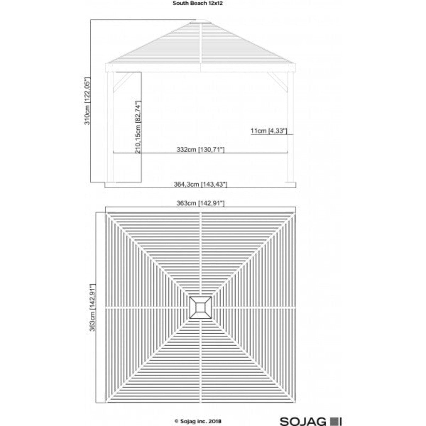 Sojag Gazebo South Beach 12x12 Aluminum Gazebo - Light Grey