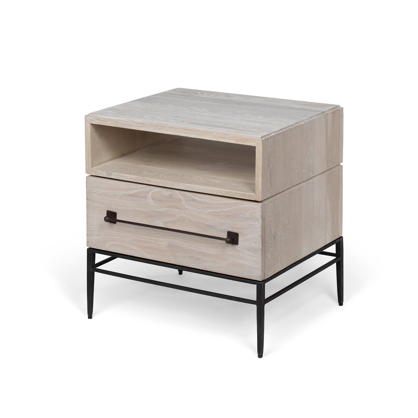 Park Hill Collection Monterey Side Table: Stylish Whitewashed Oak Nightstand with Drawer and Open Shelf for Versatile Storage - EFC30030