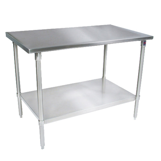 John Boos ST6-24120SSK 120"W, 24"D Stainless Steel Work Table Adjust. Undershelf - JBST624120SSK