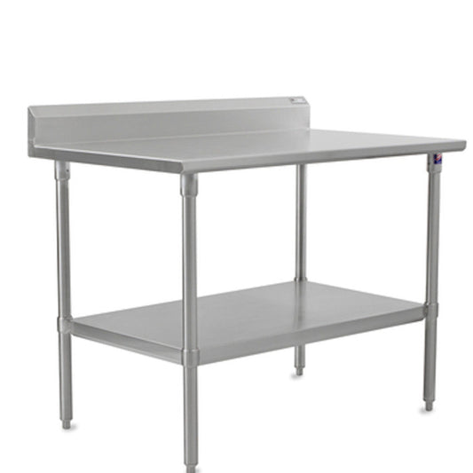 John Boos ST6R5-2436SSK 36" W x 24" D Stainless Steel Work Table with 5" Backsplash and Adjustable Undershelf - JBST6R52436SSK