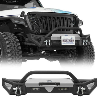 Hooke Road Stubby Front Bumper w/ Bull Bar & Winch plate (18-25 Jeep Wrangler JL &  20-25 Gladiator JT) - HE.3091