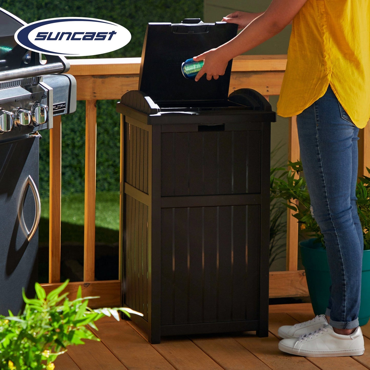 Suncast Trash Hideaway Outdoor 33 Gallon Garbage Waste Can Bin, Java (10 Pack) - 173821