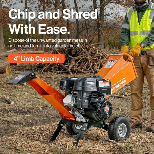 SuperHandy 4-Inch Wood Chipper Shredder Mulcher – 9HP Gas-Powered Heavy Duty Chipping Machine - GUO148-FBA
