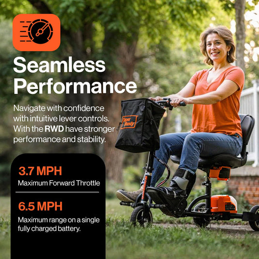 SuperHandy Passport Mobility Scooter for Adults - Foldable, 3 Wheel, Airline Travel Friendly - 6.5 Mile Range, 48V 2Ah Li-Ion Swappable Battery System (1 Li-Ion Battery) - GUT184-FBA