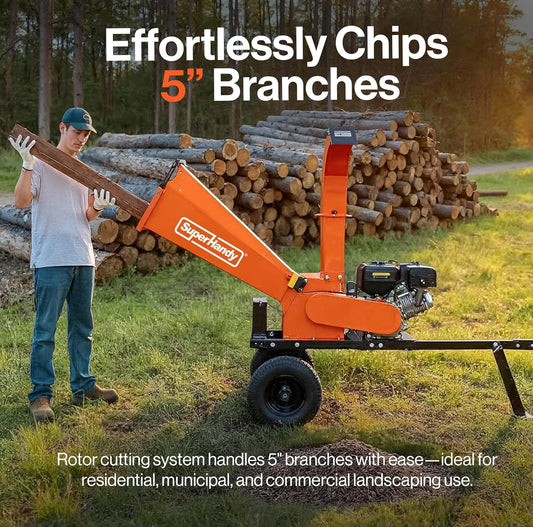 SuperHandy Towable Wood Chipper Shredder – 5 in. Chipping Capacity, 15HP , 420cc Engine, Heavy Duty for Yard, Forestry, or Landscaping - GUO140-FBA
