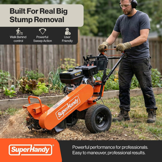 Superhandy 15HP Gas-Powered Stump Grinder with Electric Start, 420cc Engine, Sweep Function, Adjustable Angled & Foldable Handle, 8 Tungsten Carbide Teeth - GUO152-FBA