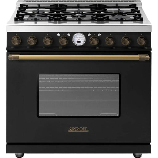 Superiore Deco 36-Inch Dual Fuel Freestanding Range in Black Matte with Bronze Trim - RD361SCN_B_