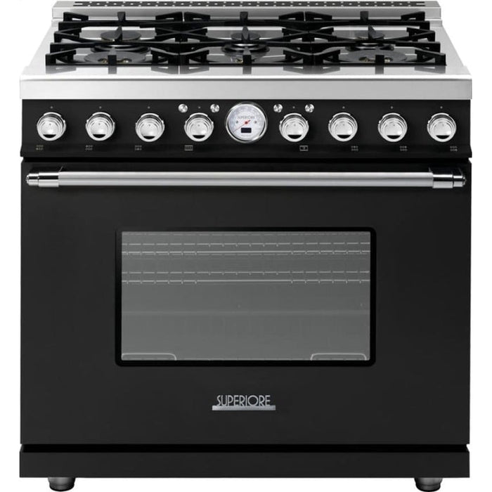 Superiore Deco 36-Inch Dual Fuel Freestanding Range in Black Matte with Chrome Trim - RD361SCN_C_