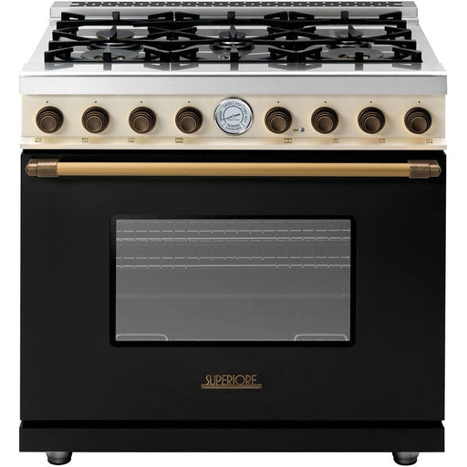 Superiore Deco 36-Inch Gas Freestanding Range in Black and Cream Matte with Bronze Trim - RD361GCNCB_