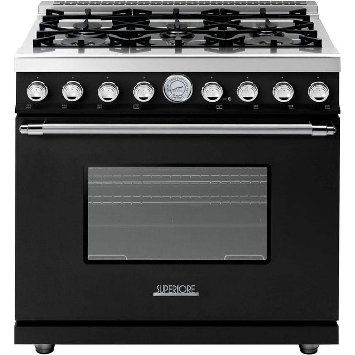 Superiore Deco 36-Inch Gas Freestanding Range in Black Matte with Chrome Trim - RD361GCN_C_