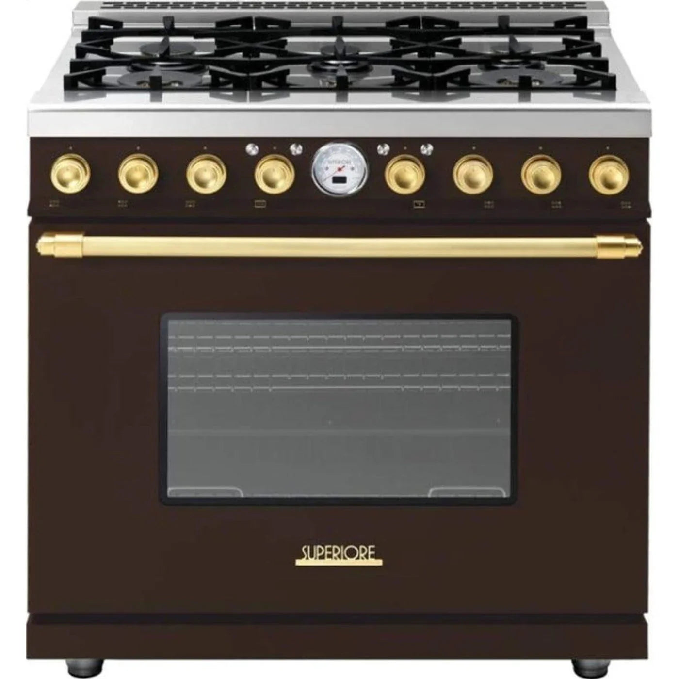 Superiore Deco 36-Inch Gas Freestanding Range in Black and Cream Matte with Bronze Trim - RD361GCNCB_