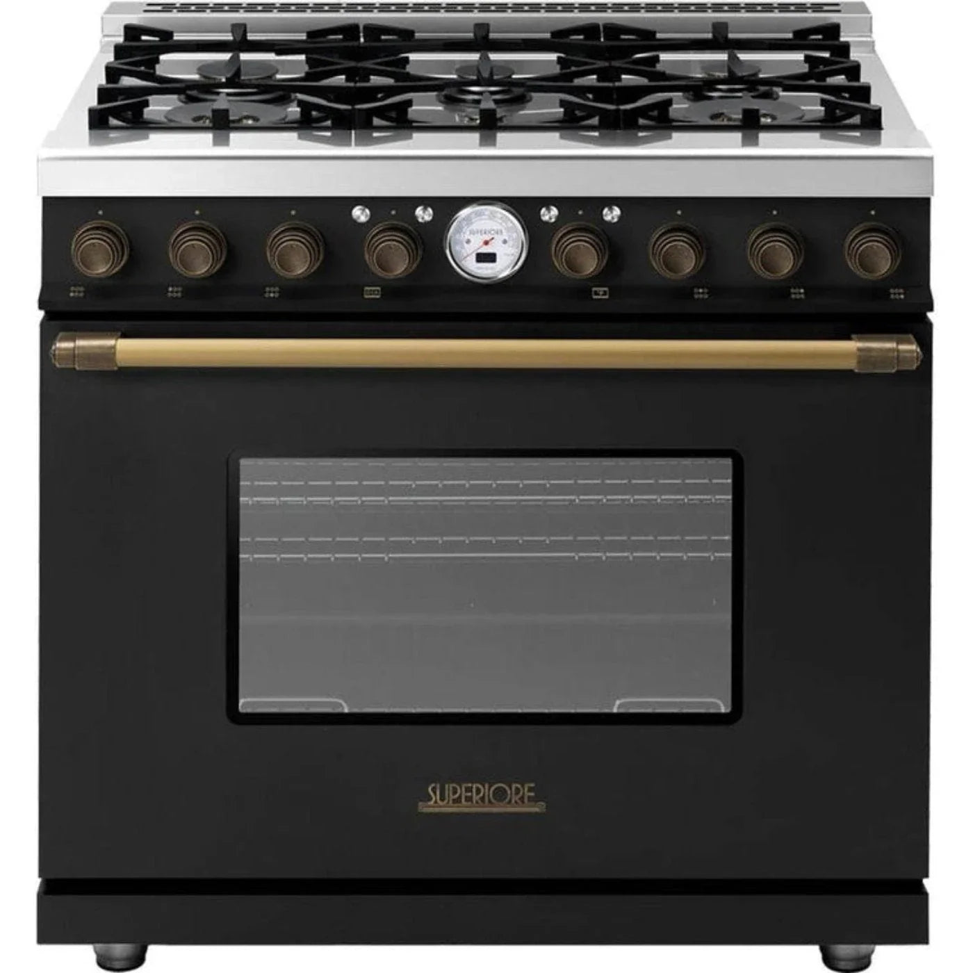 Superiore Deco 36-Inch Gas Freestanding Range in Black Matte with Chrome Trim - RD361GCN_C_