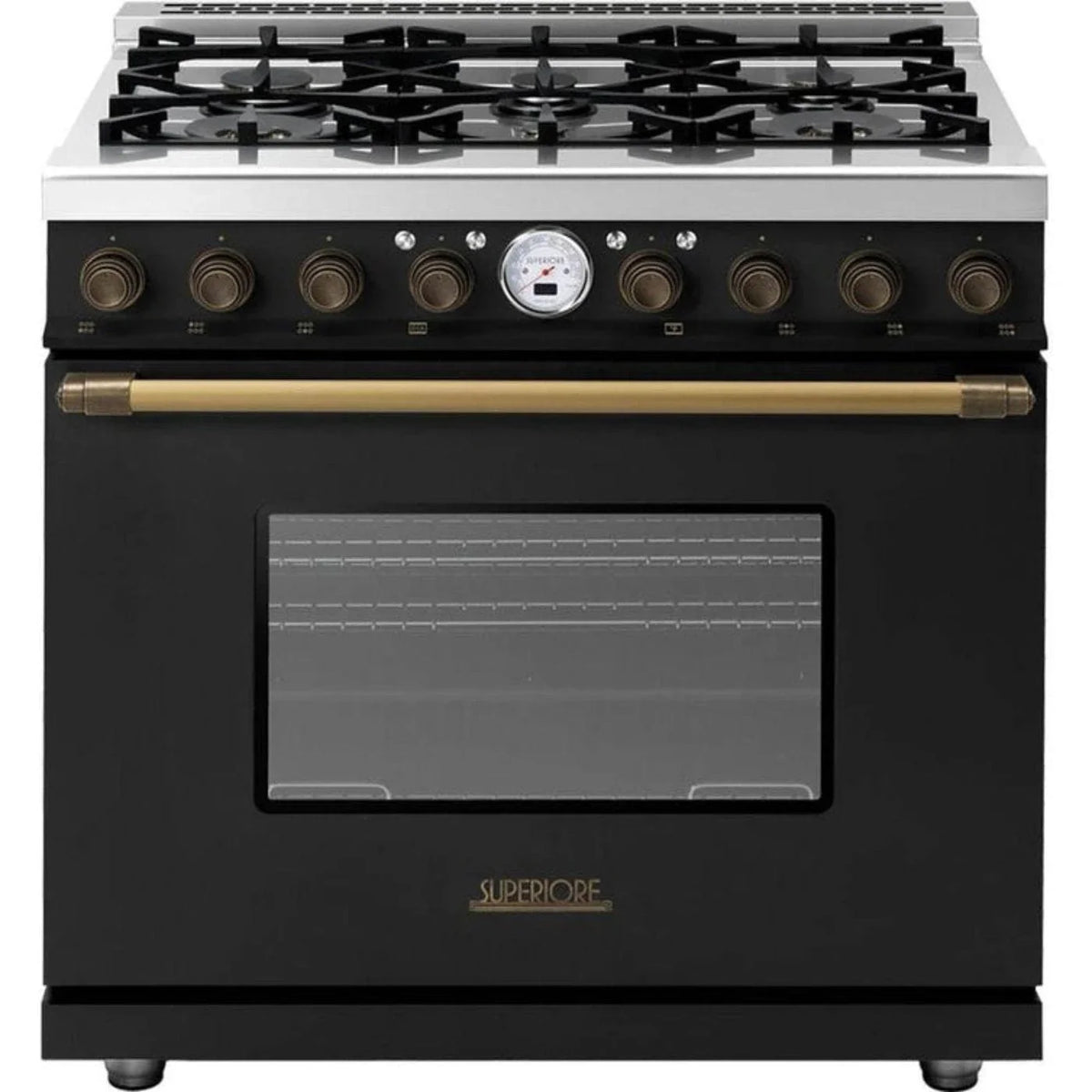 Superiore Deco 36-Inch Gas Freestanding Range in Black Matte with Bronze Trim - RD361GCN_B_