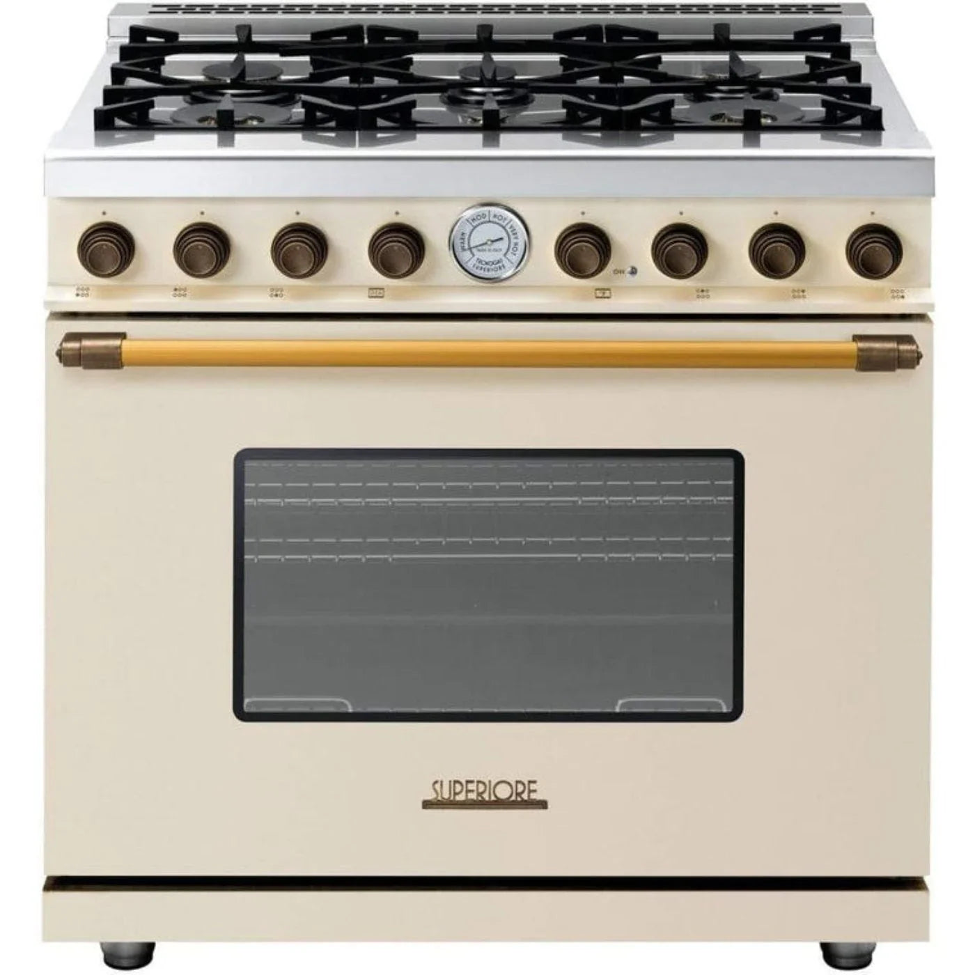 Superiore Deco 36-Inch Gas Freestanding Range in Black Matte with Bronze Trim - RD361GCN_B_