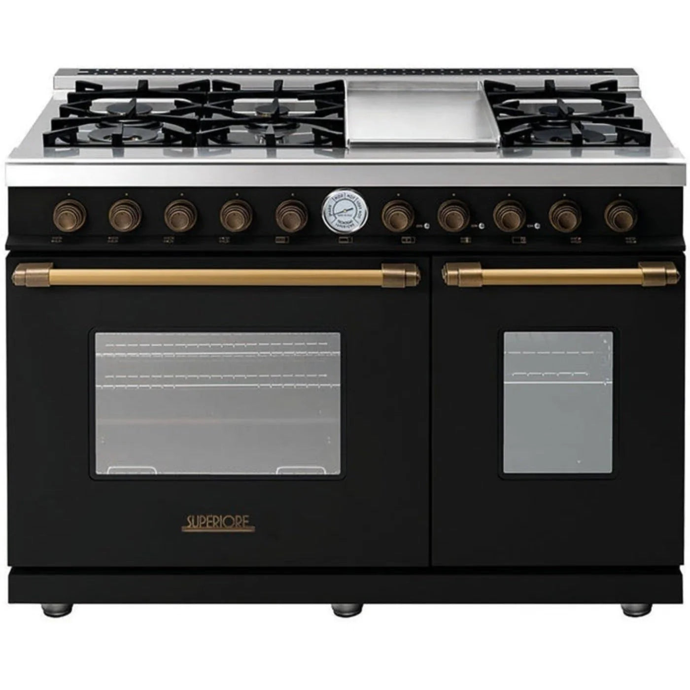 Superiore Deco 48-Inch Gas Double Oven Freestanding Range in Black Matte with Bronze Trim - RD482GCN_B_