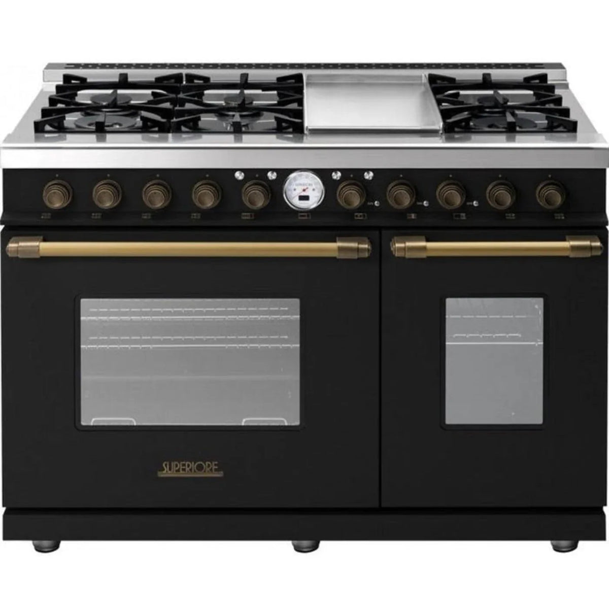 Superiore Deco 48-Inch Dual Fuel Double Oven Freestanding Range in Black Matte with Chrome Trim - RD482SCN_C_