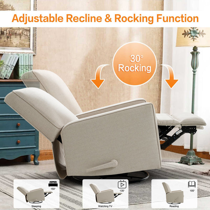 Large Swivel Rocking Recliner, Nursery Swivel Glider Fabric Manual Recliner Chair, Max 360° Swivel 30° Rocking, 35.4" Width