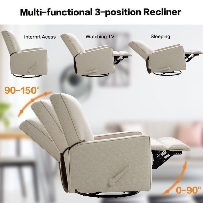 Large Swivel Rocking Recliner, Nursery Swivel Glider Fabric Manual Recliner Chair, Max 360° Swivel 30° Rocking, 35.4" Width