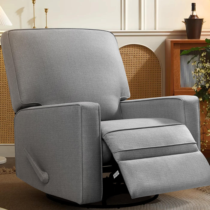 Large Swivel Rocking Recliner, Nursery Swivel Glider Fabric Manual Recliner Chair, Max 360° Swivel 30° Rocking, 35.4" Width