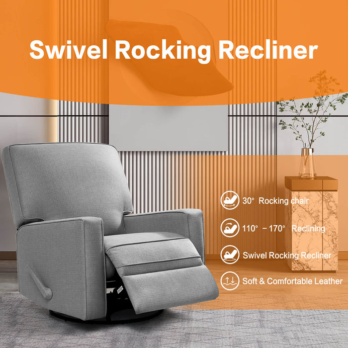 Large Swivel Rocking Recliner, Nursery Swivel Glider Fabric Manual Recliner Chair, Max 360° Swivel 30° Rocking, 35.4" Width