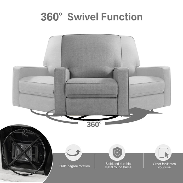 Large Swivel Rocking Recliner, Nursery Swivel Glider Fabric Manual Recliner Chair, Max 360° Swivel 30° Rocking, 35.4" Width