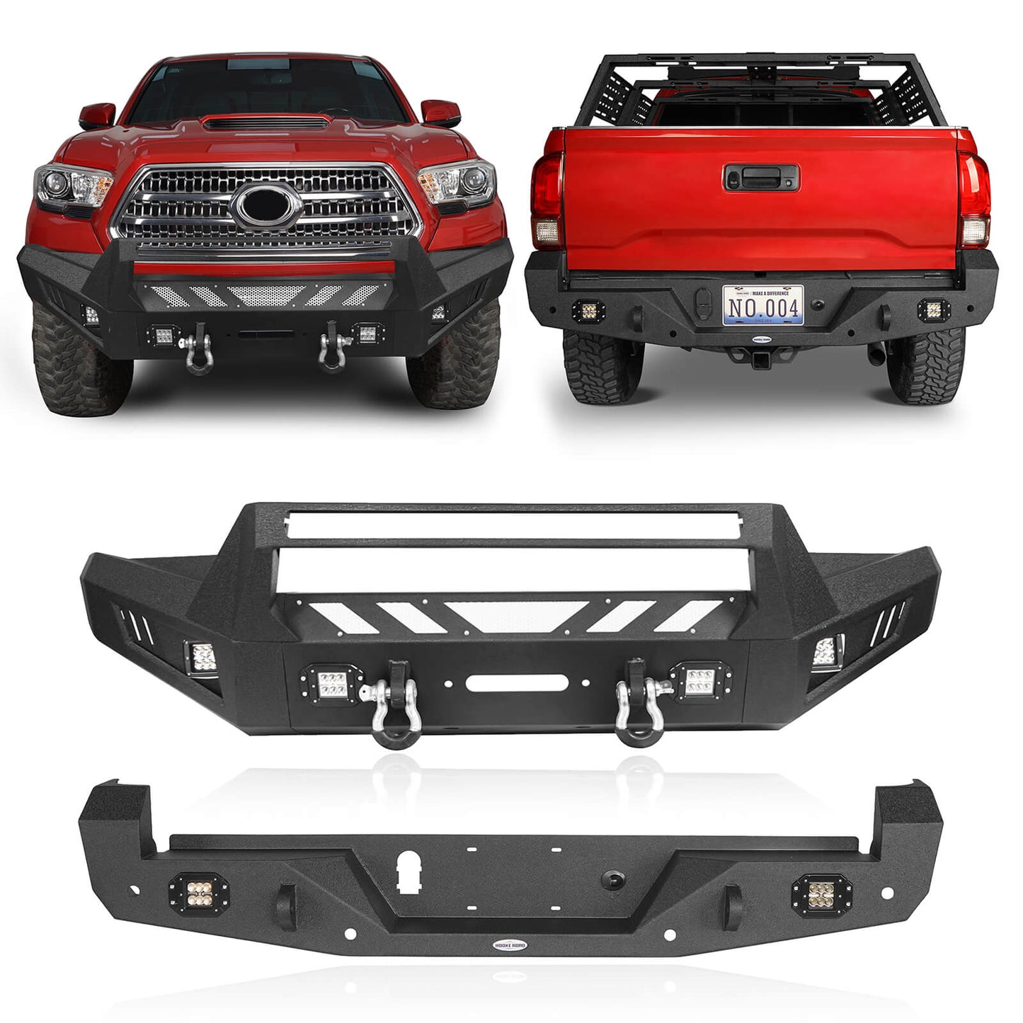 Hooke Road Front & Rear Bumpers Combo(16-23 Toyota Tacoma 3rd Gen)  - HE.4201A+HE.4201B+HE.4200-1