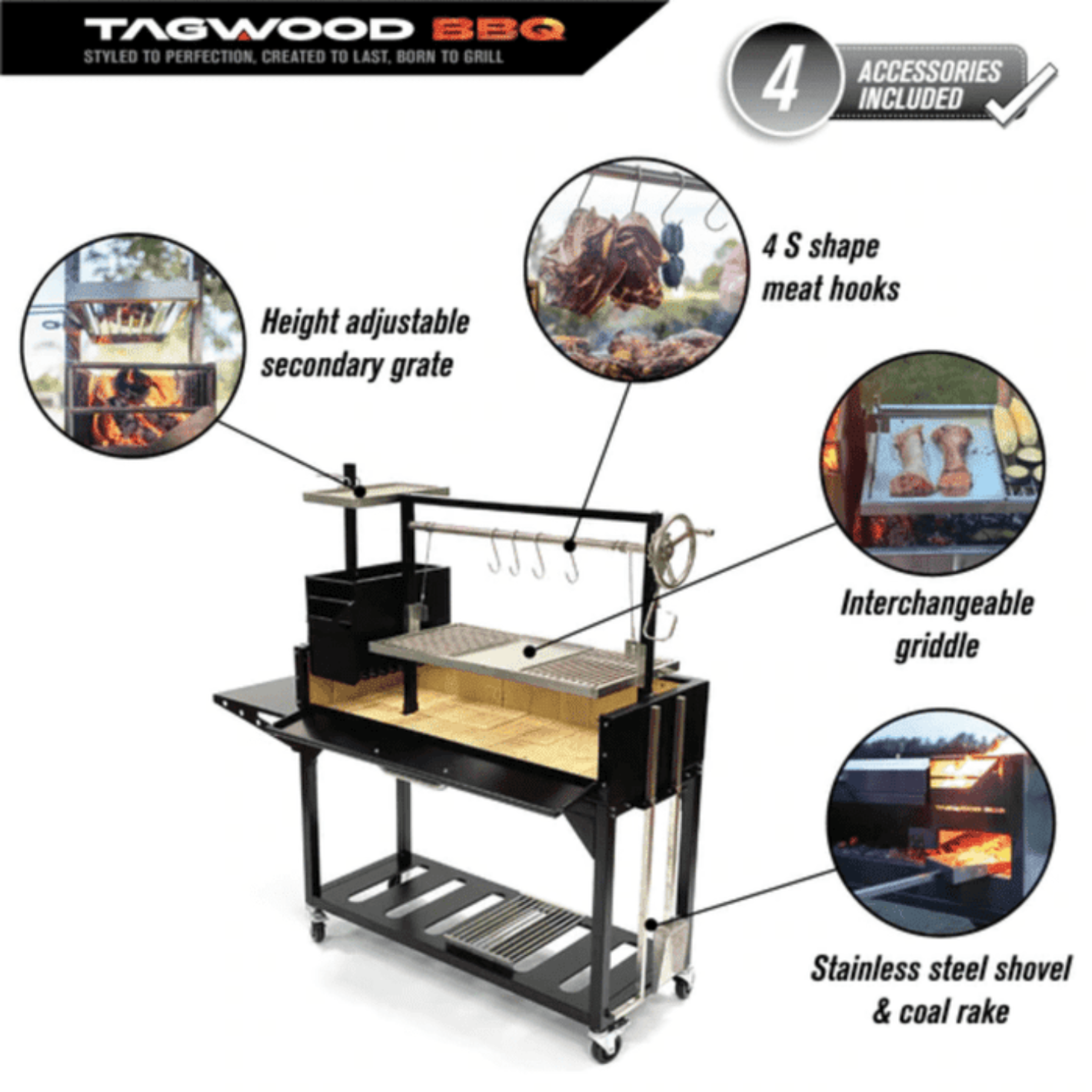 Tagwood BBQ 03 SI Freestanding Santa Maria Argentine Charcoal Grill - BBQ03SI