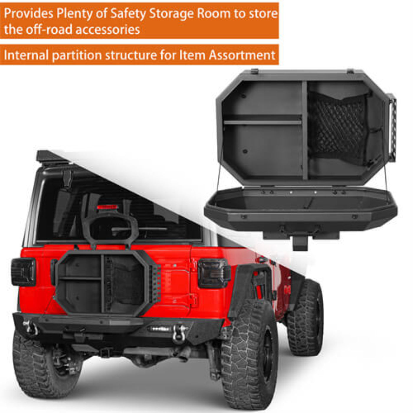 Tailgate Spare Tire Carrier Storage Lock Box For 2018-2025 Jeep Wrangler JL - Hooke Road - HE.3052-S