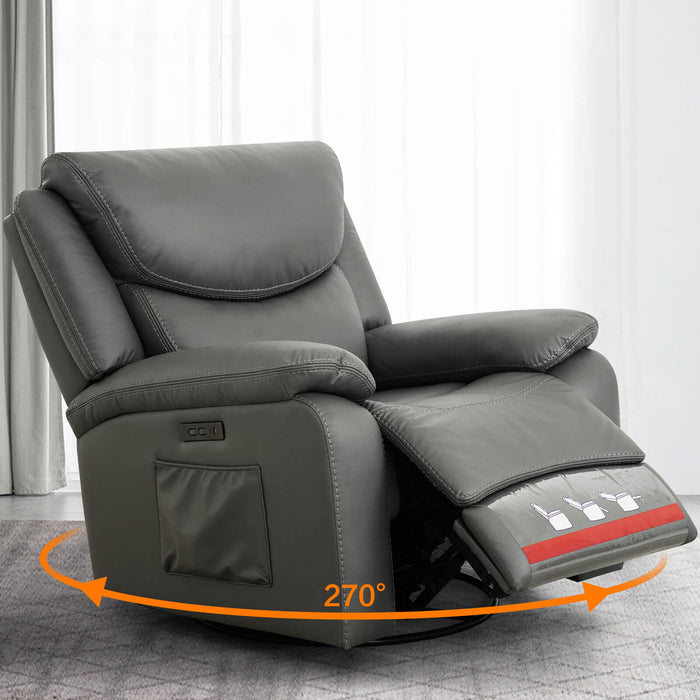 Swivel Rocking Recliner With Max 270° Swivel 30° Rocking Fabric Power Recliner Chair, 35.4" Width, Grey