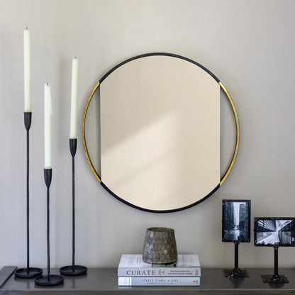 Park Hill Collection Clark Geometric Round Mirror with Antique Gold Rim - Elevate Your Modern Home Décor Today! - EWI20236