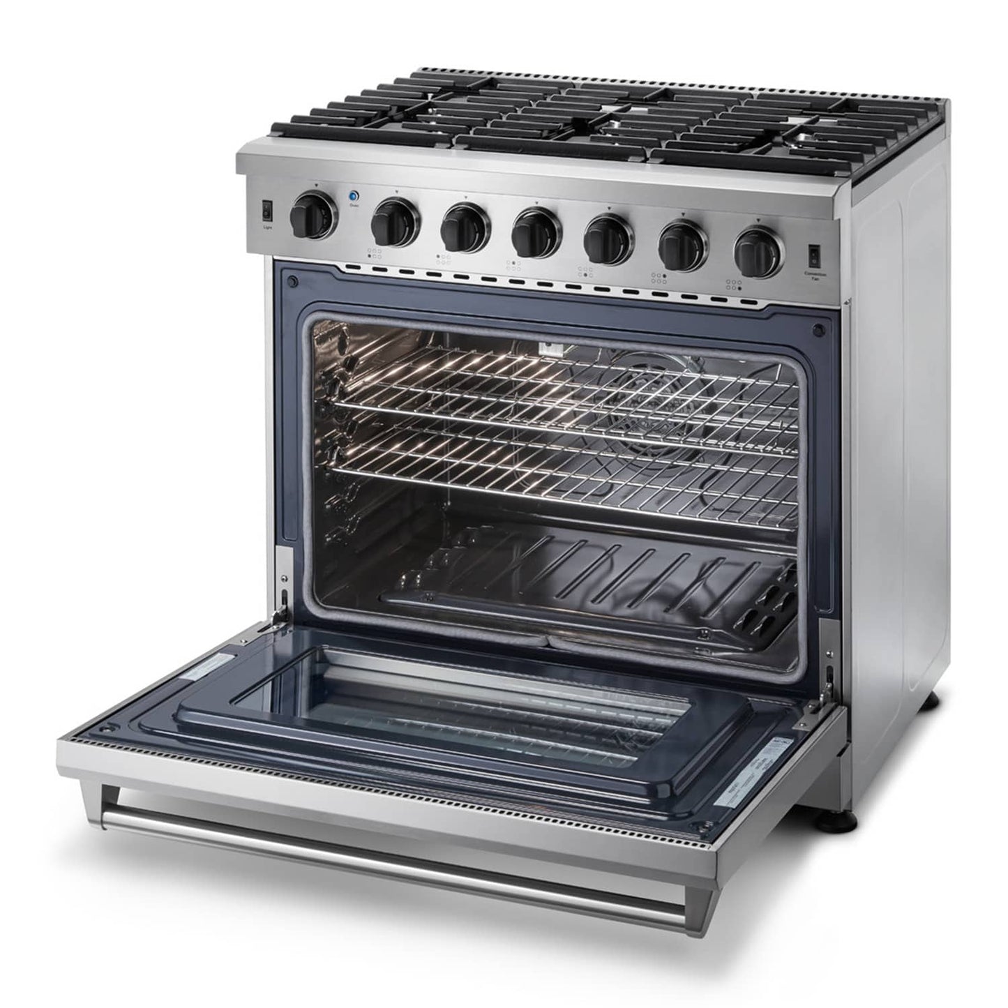 Thor Kitchen 2-Piece Appliance Package - 36-Inch Propane Gas Range  & Premium Wall Mount Hood in Stainless Steel - AP2-LRG36B-LP