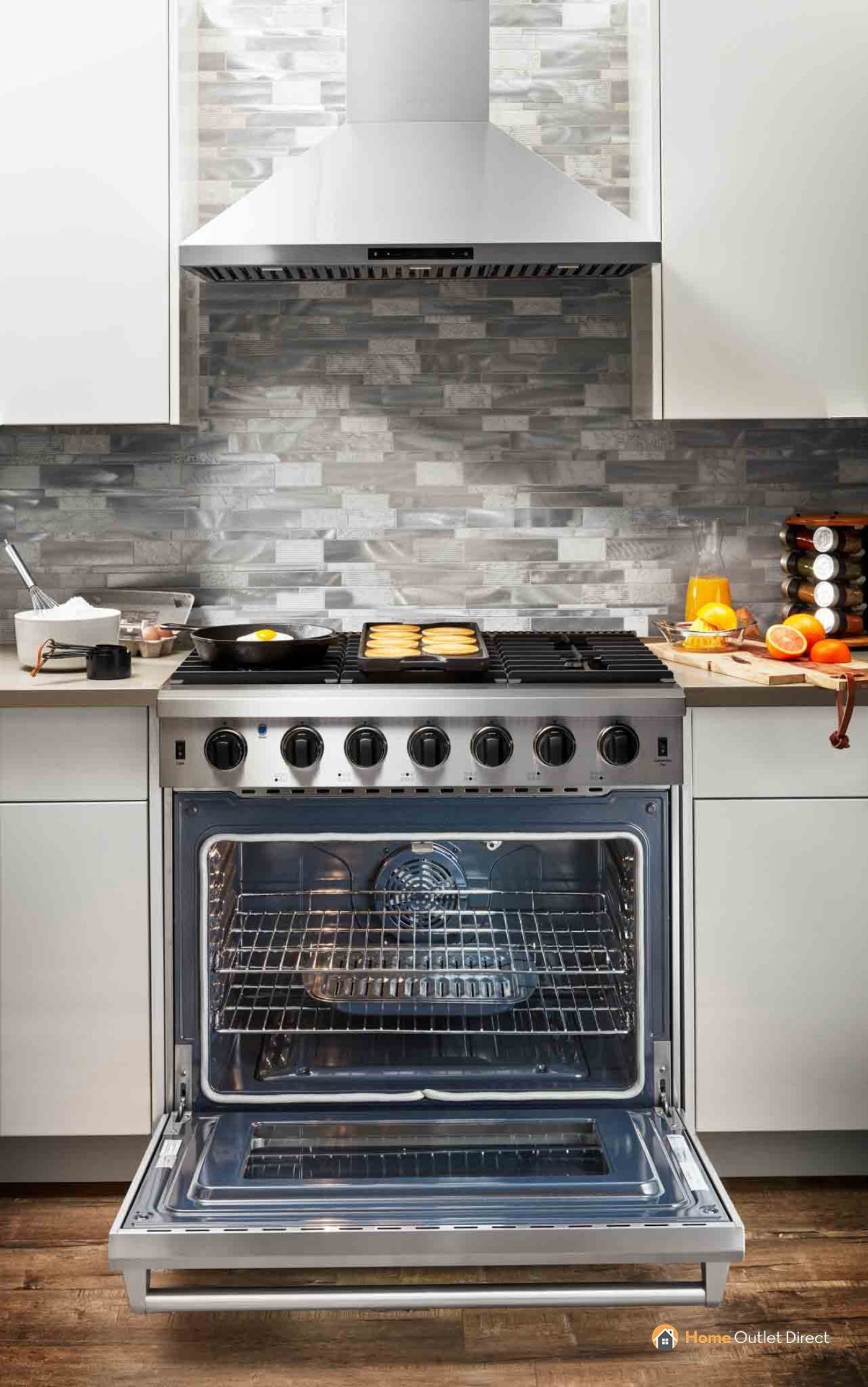 Thor Kitchen 2-Piece Appliance Package - 36-Inch Propane Gas Range  & Premium Wall Mount Hood in Stainless Steel - AP2-LRG36B-LP