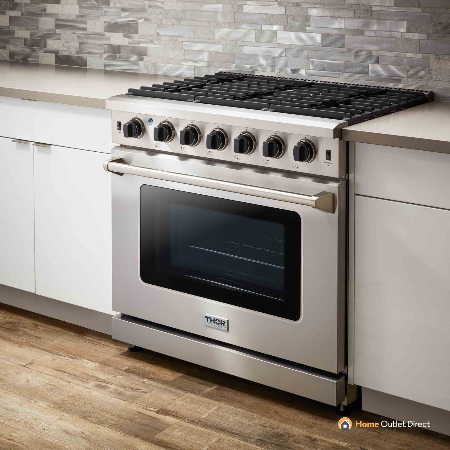 Thor Kitchen 2-Piece Appliance Package - 36-Inch Propane Gas Range  & Premium Wall Mount Hood in Stainless Steel - AP2-LRG36B-LP