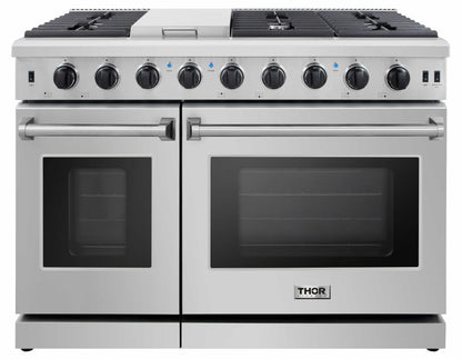 Thor Kitchen 2-Piece Appliance Package - 48-Inch Propane Gas Range  & Pro Wall Mount Hood in Stainless Steel