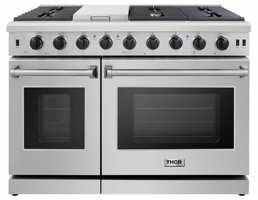 Thor Kitchen 2-Piece Appliance Package - 48-Inch Propane Gas Range  & Pro Wall Mount Hood in Stainless Steel