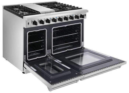 Thor Kitchen 2-Piece Appliance Package - 48-Inch Propane Gas Range  & Pro Wall Mount Hood in Stainless Steel