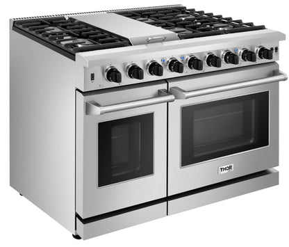 Thor Kitchen 2-Piece Appliance Package - 48-Inch Propane Gas Range  & Pro Wall Mount Hood in Stainless Steel