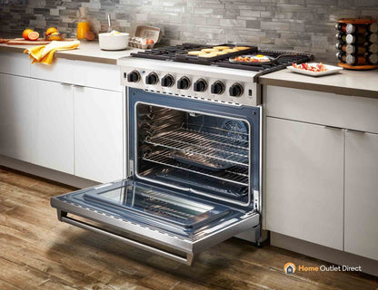Thor Kitchen 3-Piece Appliance Package - 36-Inch Propane Gas Range, Dishwasher & Refrigerator in Stainless Steel - APR3-LRG36-LP