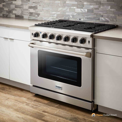 Thor Kitchen 3-Piece Appliance Package - 36-Inch Propane Gas Range, Dishwasher & Refrigerator in Stainless Steel - APR3-LRG36-LP