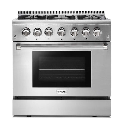 Thor Kitchen 36-Inch 5.2 Cu. Ft. Oven Dual Fuel Range with Propane Gas Cooktop in Stainless Steel  - HRD3606ULP