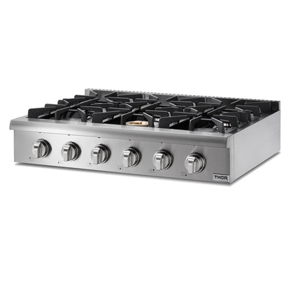 Thor Kitchen 36-Inch Propane Gas Cooktop in Stainless Steel with 6 Burners  - HRT3618ULP