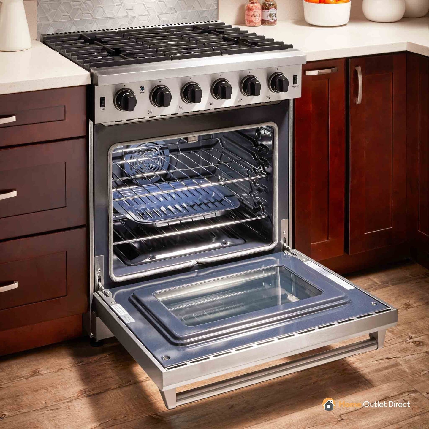 Thor Kitchen 4-Piece Appliance Package - 30-Inch Propane Gas Range, French Door Refrigerator, Wall Mount Hood, and Dishwasher in Stainless Steel - APR4-LRG30B-LP