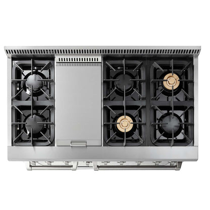 Thor Kitchen 48-Inch Dual Fuel Range with Propane Gas Cooktop and 6.7 cu. ft. Electric Oven in Stainless Steel  - HRD4803ULP