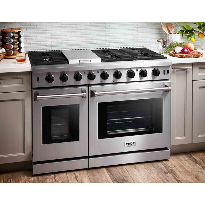 Thor Kitchen 48-Inch 6.8 cu. ft. Double Oven Gas Range in Stainless Steel LRG4807U