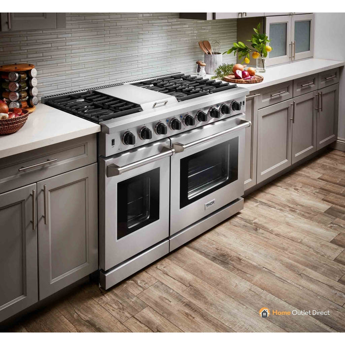 Thor Kitchen 48-Inch 6.8 cu. ft. Double Oven Gas Range in Stainless Steel LRG4807U