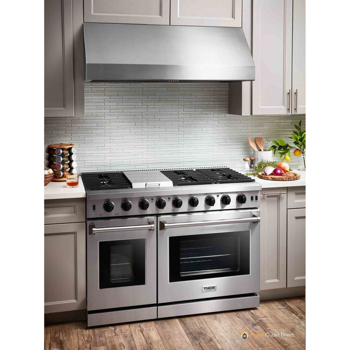 Thor Kitchen 48-Inch 6.8 cu. ft. Double Oven Gas Range in Stainless Steel LRG4807U