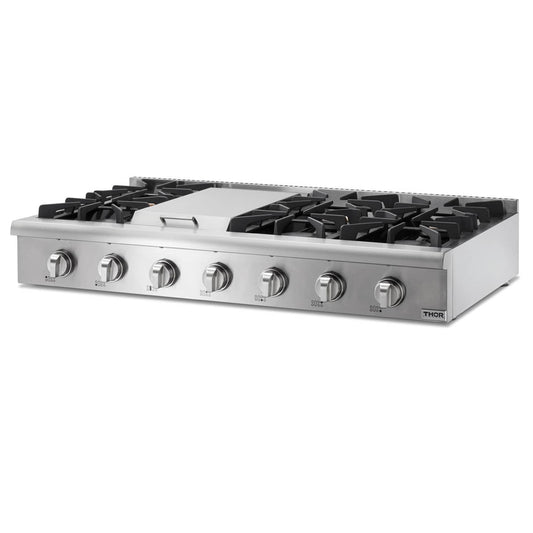Thor Kitchen 48-Inch Propane Gas Cooktop in Stainless Steel with 6 Burners Including Power Burners and Griddle  - HRT4806ULP
