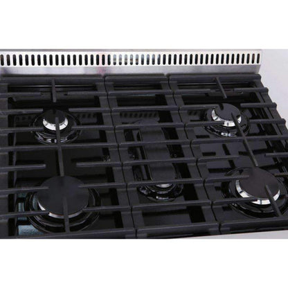 Thor Kitchen 5-Piece Appliance Package - 30-Inch Propane Gas Range, French Door Refrigerator, Wall Mount Hood, Dishwasher, and Microwave Drawer in Stainless Steel - APR5-LRG30B-LP